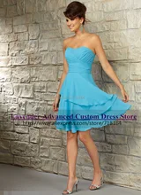 Fashion sexy short chiffon light blue bridesmaid dress vestidos de fiesta party dress vestido madrinha de casamento Custom made