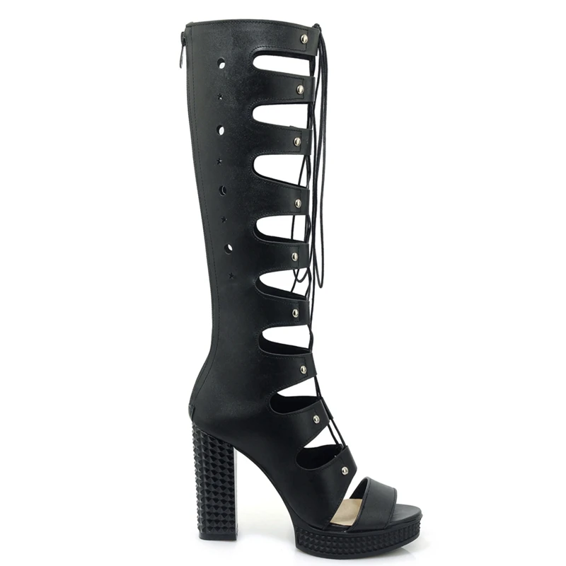 REAVE CAT/женские летние ботинки женские сандалии-гладиаторы на платформе и высоком квадратном каблуке с перекрестной шнуровкой и открытым носком; большие размеры; Цвет черный, белый; ; A700
