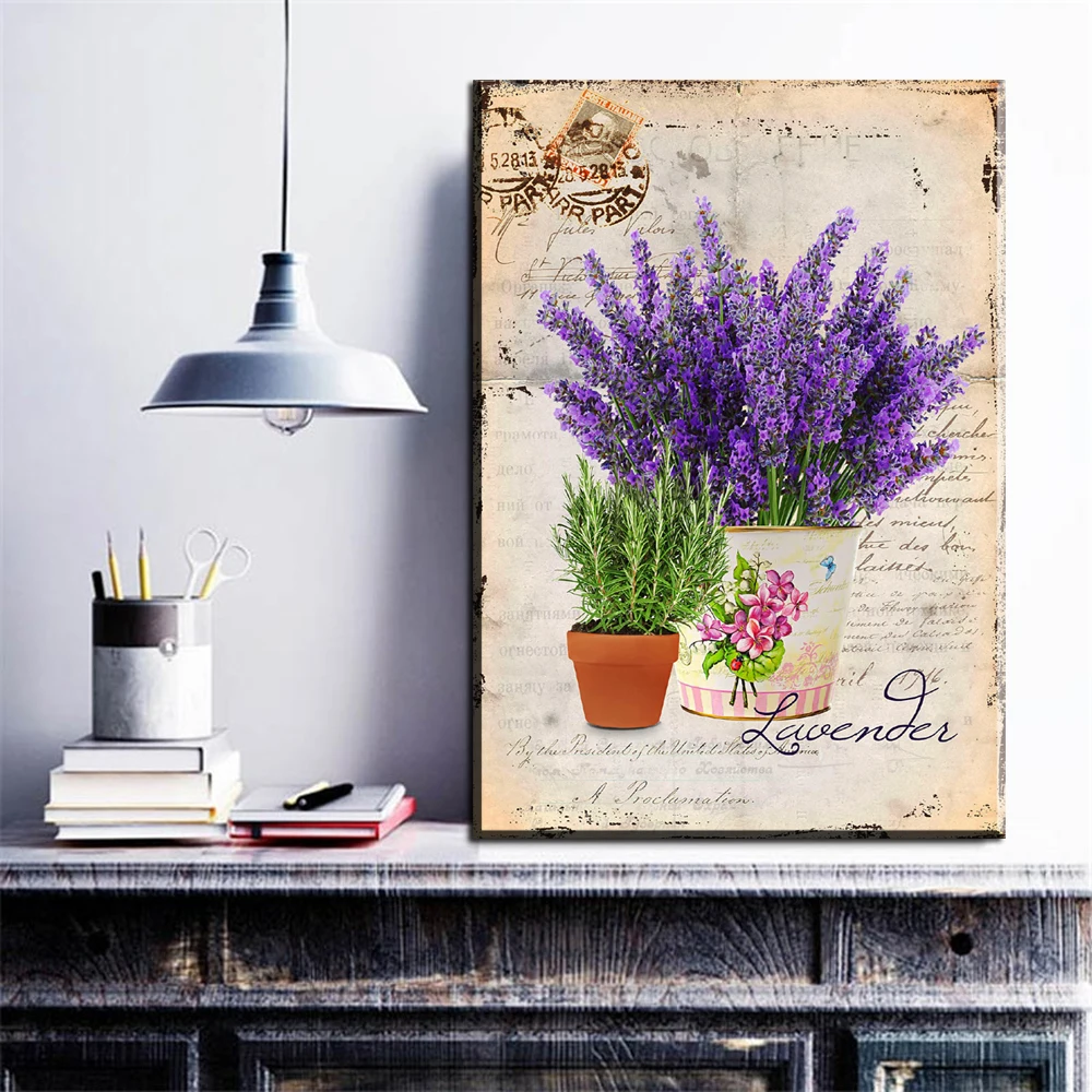 

Embelish Canvas Painting Purple Lavender Oil Picture Landscape Wall Sticker Scenery Modern Adornment Modular For Home Decor