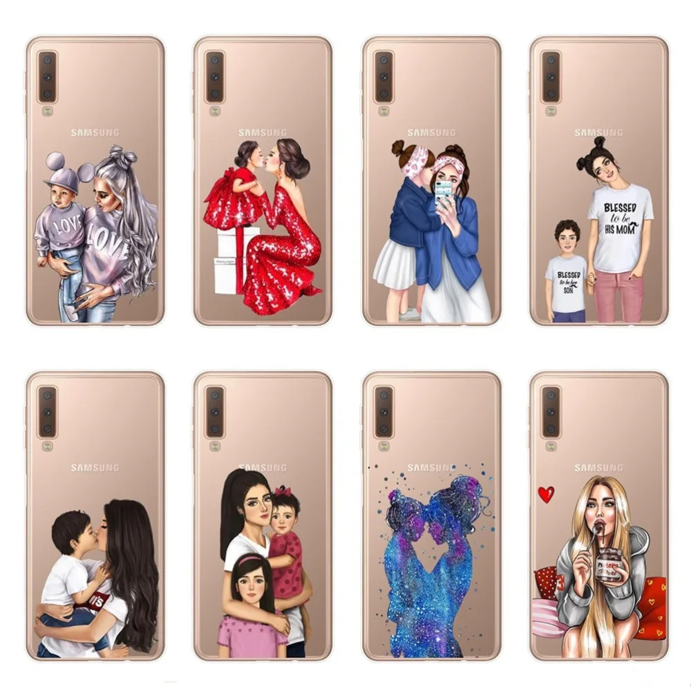 

Black Brown Hair Baby Mom Girl Soft TPU Cover For Samsung Galaxy A10 A20 A30 A40 A50 A60 A70 A80 A6 A8 Plus A7 A9 2018 Case Capa