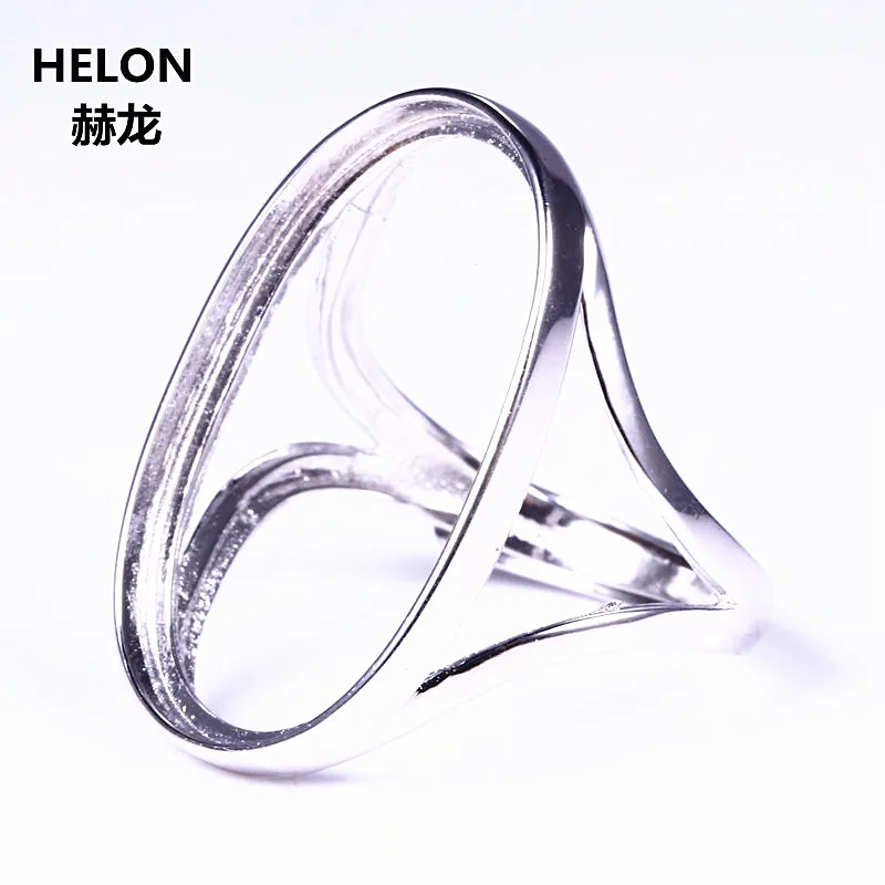

925 Sterling Silver 15x25mm Oval Cabochon Semi Mount Engagement Wedding Ring Fine Jewelry Setting Adjustable Open