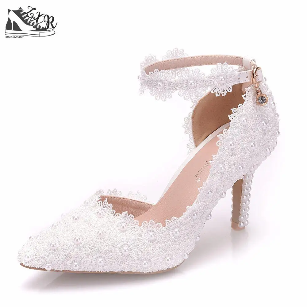 Femmes Dentelle De Blanc Chaussures Mariage La Zuoxiangru Pompes Taille Rome Bout Sangle Cm Plus Sandales Haute Style Boucle Talons Pointu 8 vnmwPyNO80