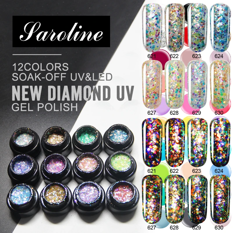 Saroline Алмазный Гель лак для ногтей длительное впитывание УФ es Shining Starry Platinum эффект