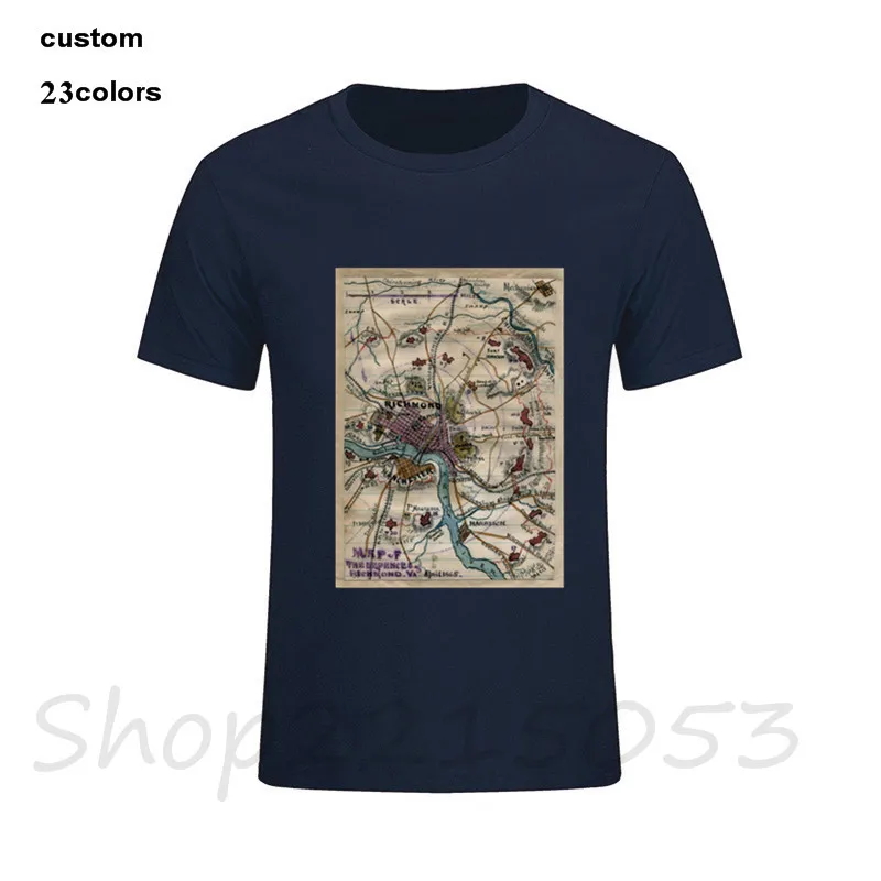 Винтаж Ричмонда Вирджиния карта Civil War 1865 Мужская футболка Кубок мира звезда Макс
