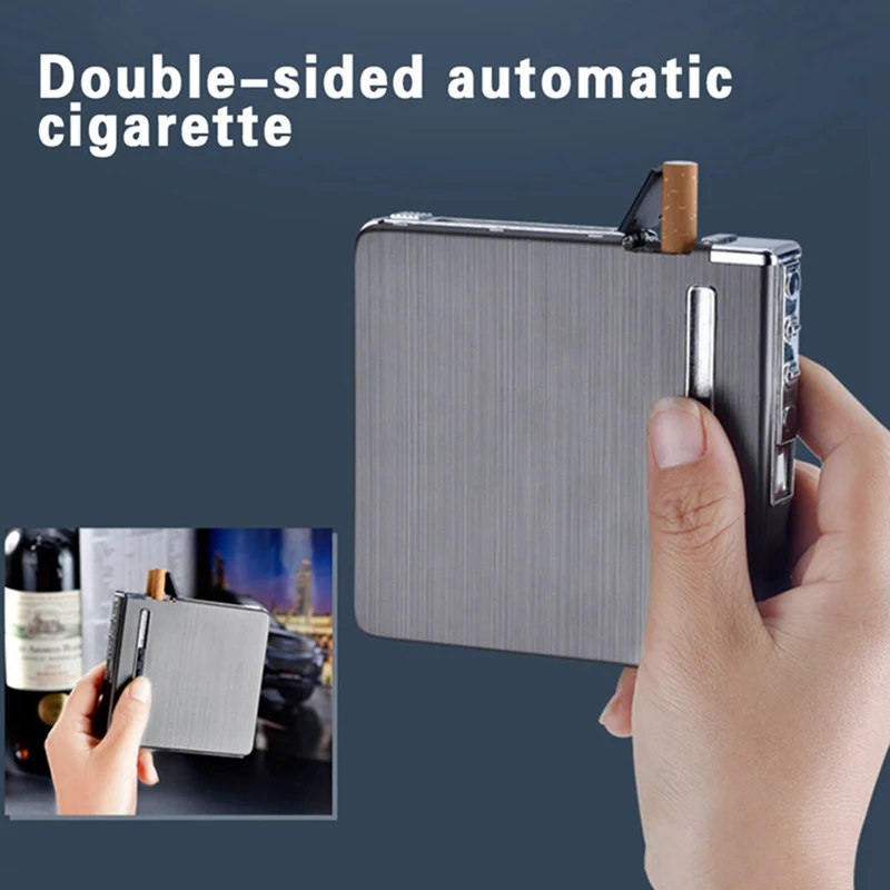 Тонкий Алюминиевый металлический Автоматический чехол для сигарет с USB перезаряжаемой ветрозащитной зажигалкой может вместить 20 сигарет