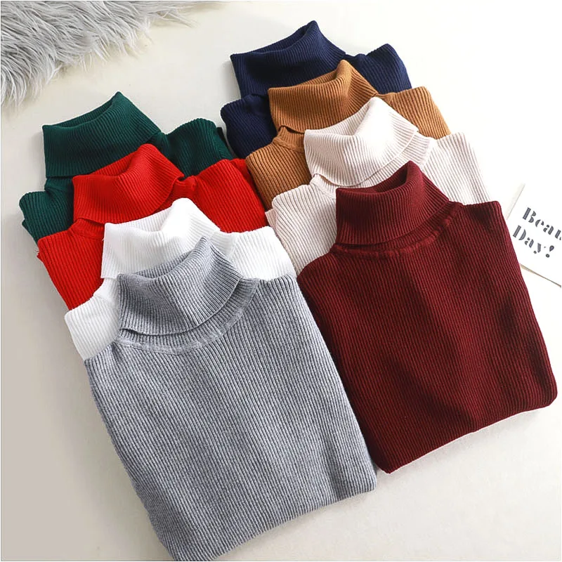 

2019 casual Autumn Winter Basic Sweater pullovers Women turtleneck Solid Knit Slim Pullover female Long Sleeve warm Sweater