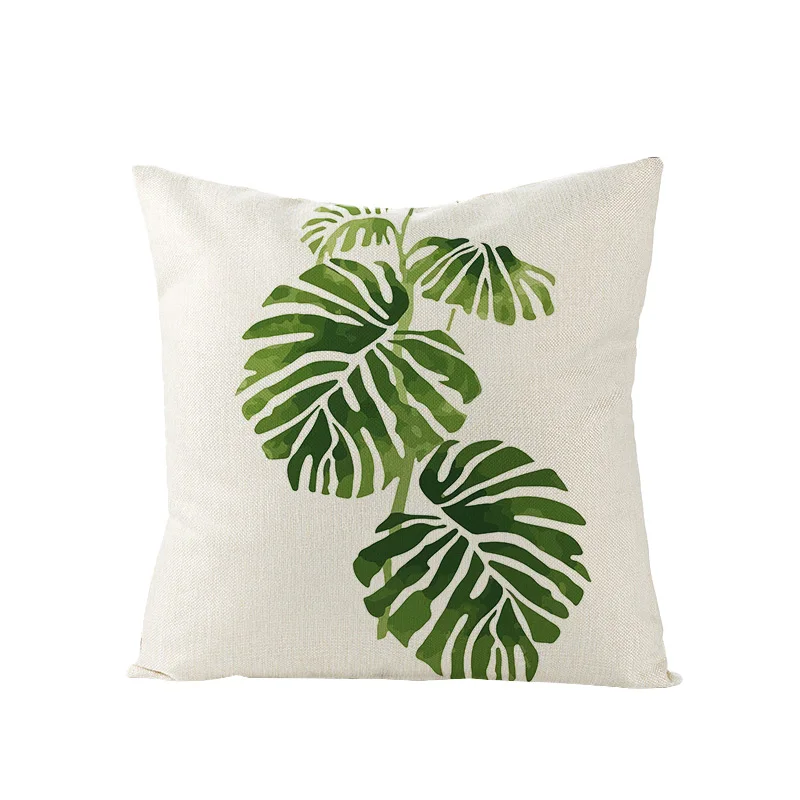 No pillow core Tropical plant rain forest cotton and hemp sofa pillow fresh living room Nordic green flax case with summerwaist