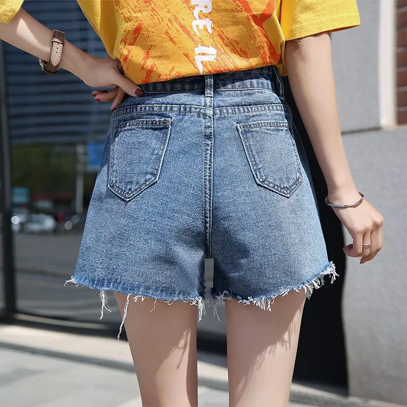 Yfashion женские летние джинсовые шорты одежда Высокая талия джинсы Femme необработанный край хлопок смесь джинсовые шорты Модная уличная одежда
