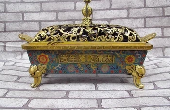 

Tibet Buddhism Bronze Cloisonne Fish Four-Lion Head legged Incense Burner