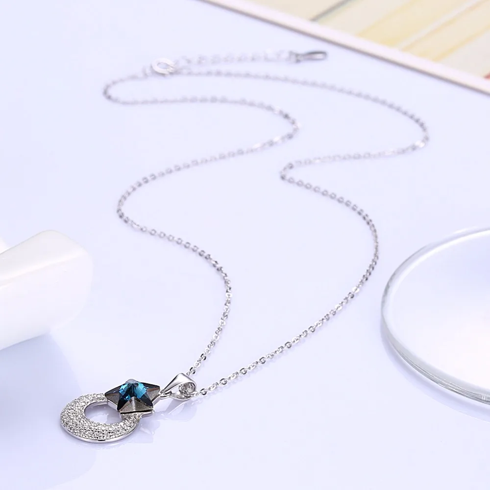 Moon ana Heart Pendants Necklaces Made with Swarovski crystal Real 925 Sterling Silver Fine Jewelry for Women Wedding Party Gift Fine Jewelry