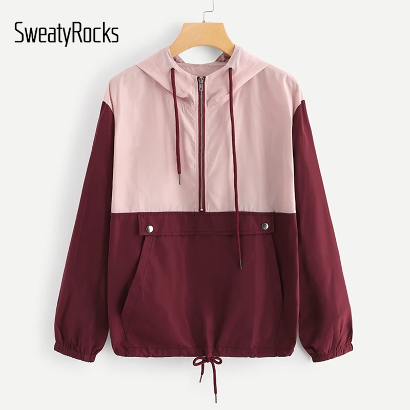 SweatyRocks الرباط عقدة الكنغر جيب مقنعين سترة النساء أكتيفيوير Colorblock قمم 2019 الربيع عارضة معاطف وسترات SweatyRocks الرباط عقدة الكنغر جيب مقنعين سترة النساء أكتيفيوير Colorblock قمم 2019 الربيع عارضة معاطف وسترات