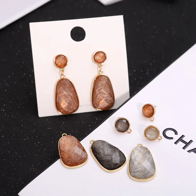 

5pcs Fashion Geometric Marble Earrings Charms Eardrop Findings Diy Women Temperament Ear Stud Pendant Jewelry Accessory C510