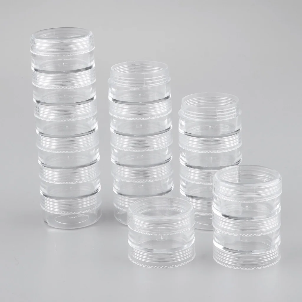 6 Tiers Empty Stackable Jar 18 Clear Round Containers w/ Screw Lids