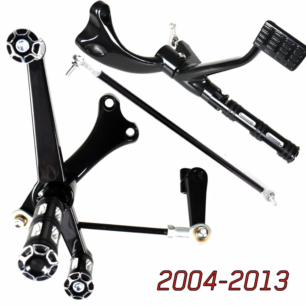 

Gloss Black Forward Controls Heel Toe Shifter Lever&Edge Cut Pegs&Linkages For 2004-2013 Harley Sporster XL 883 1200 Models