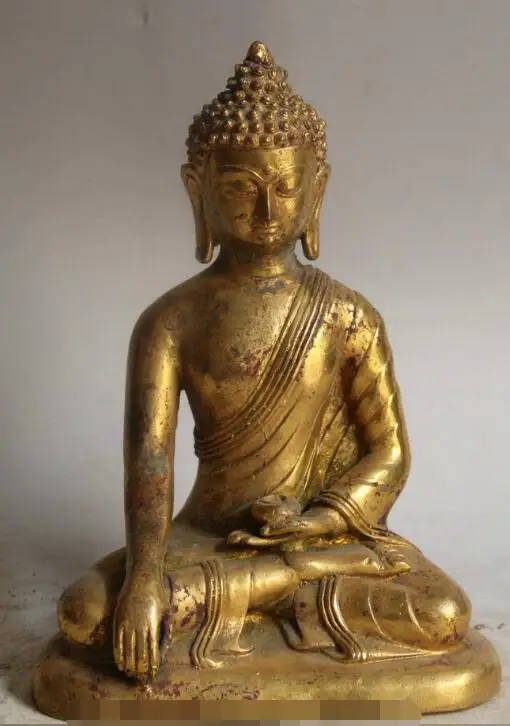 

S5264 8" Old Tibet Bronze Gild Seat Shakyamuni Amitabha Buddha Sakyamuni Bowl Statue B