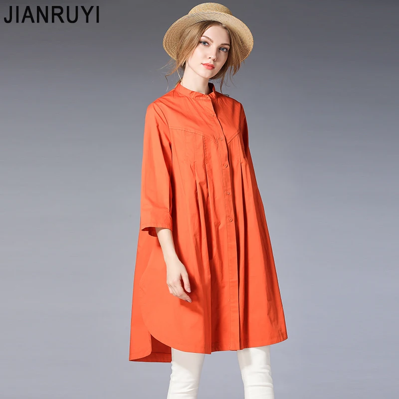 

JIANRUYI 2018 New spring Large Size shirt Pure colored In the long shirt 4 colors