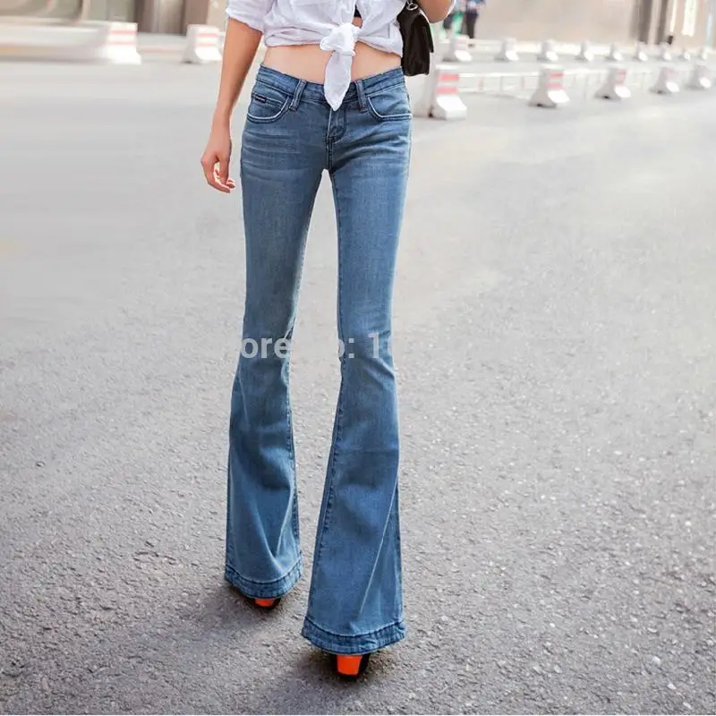 Женские светло-голубые винтажные трубы супер вспышка джинсы для женщин s низкая посадка стрейч широкие ноги обтягивающие джинсы femme