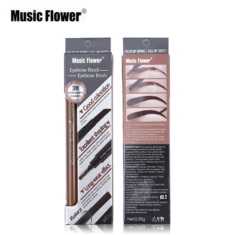 Music Flower 3D стереоскопический макияж для бровей, брендовый комплект одежды для маленьких, двойные закончился карандаш для бровей корректор для бровей Макияж кисть для бровей