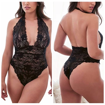 

Women Plus Size Lace Teddy Sleepwear One-Piece Sexy Lingerie Backless Sleepwear