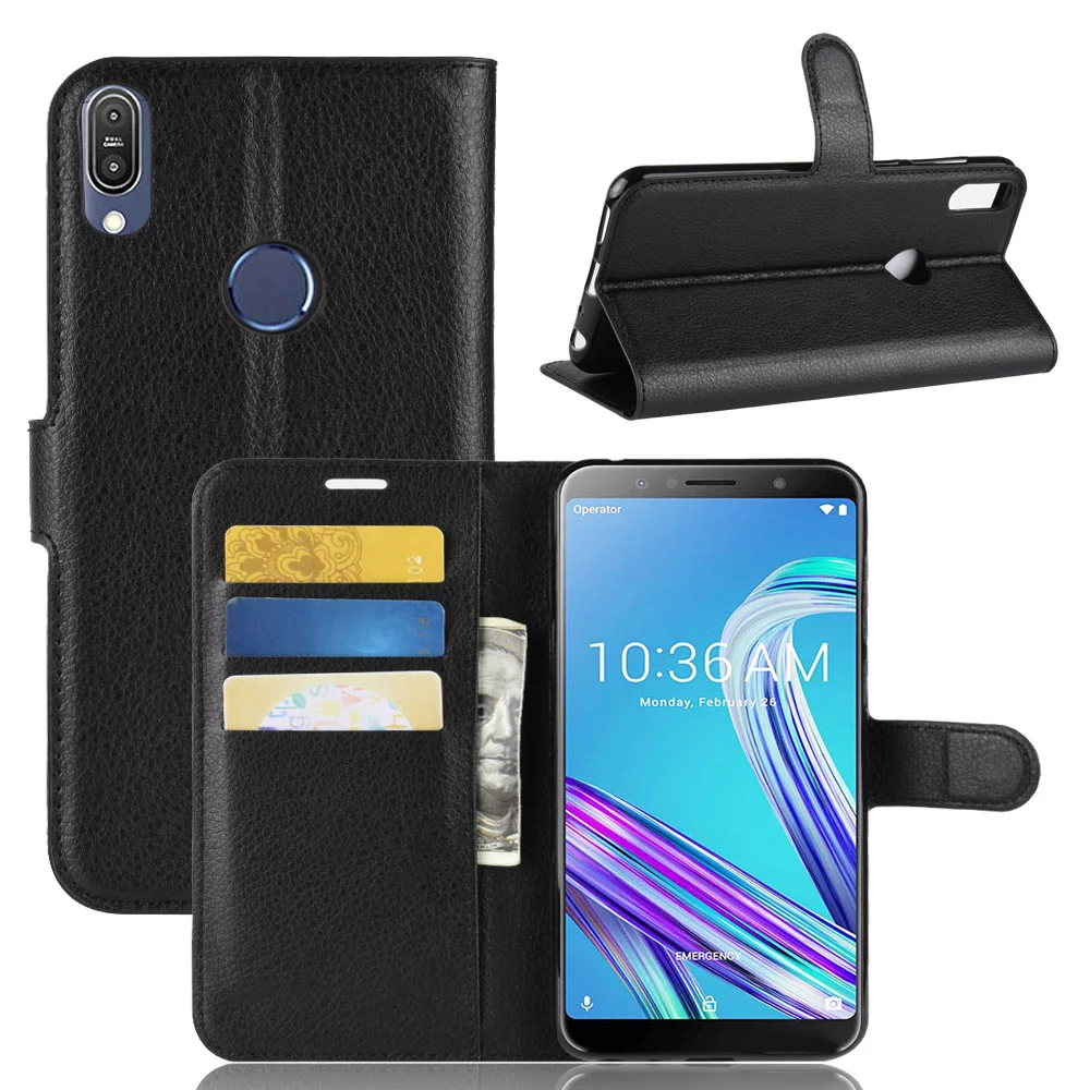 

ZB601KL Case for ASUS ZenFone MAX Pro (M1) Cases Wallet Card Stent Book Style Flip Leather Protect Cover black 601 ASUS601