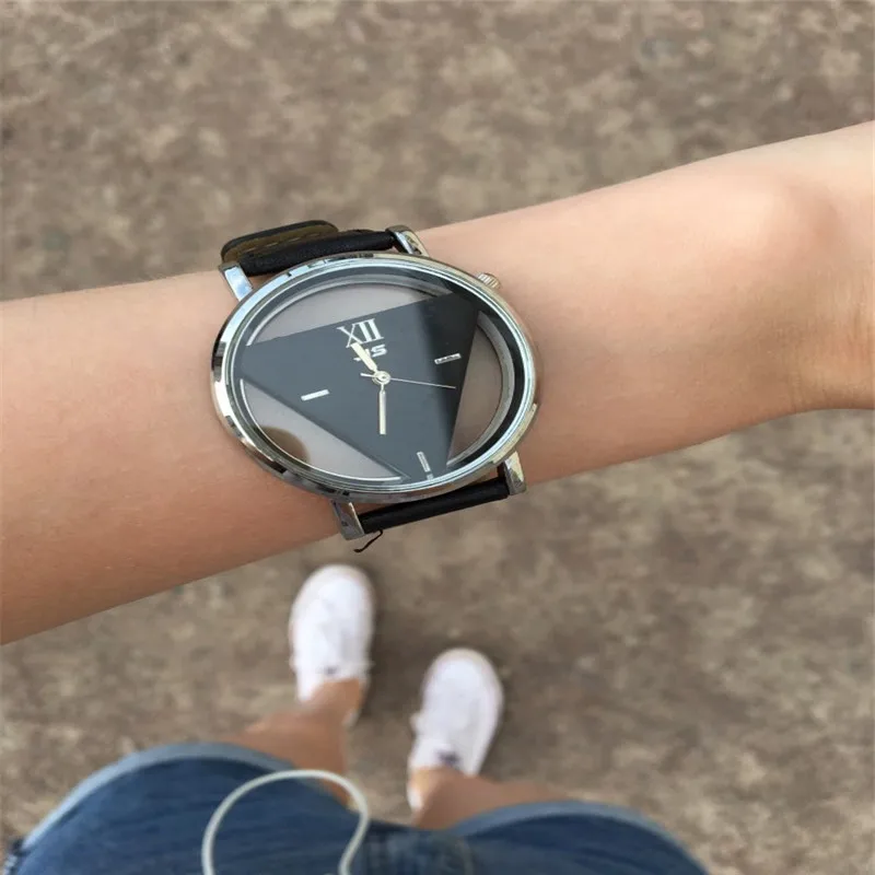 Популярные женские часы Reloj De Mujer Циферблат треугольник Femmes De Quartz Montres Saat часы для женщин эластичный набор рук@ 50