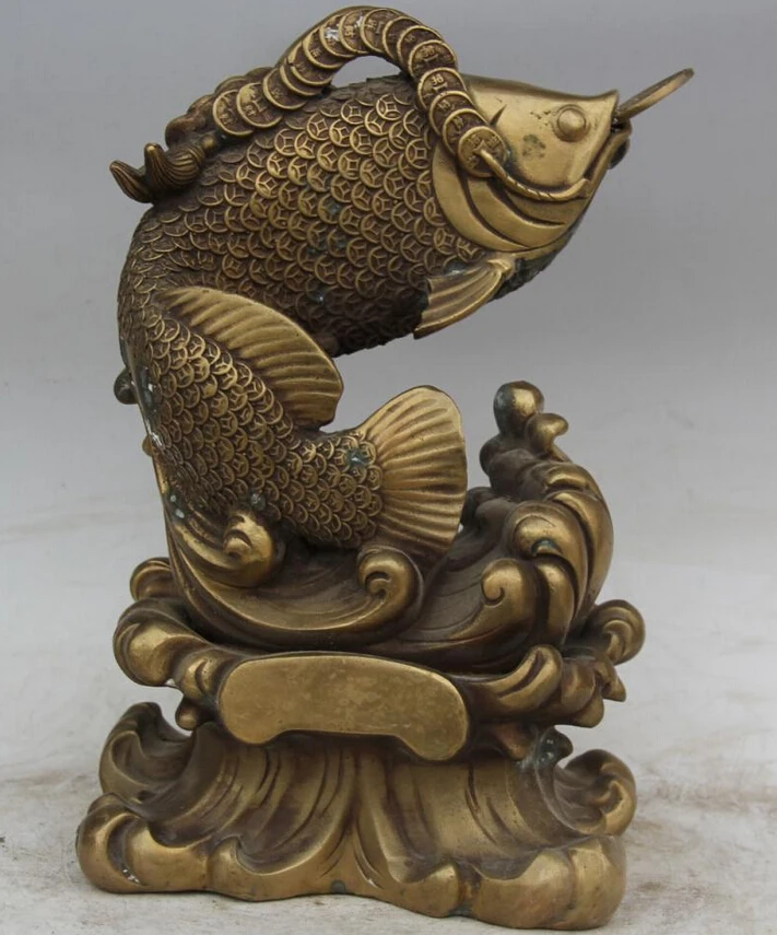 song voge gem S5982 12" Chinese Brass Feng Shui Year Wealth Fish