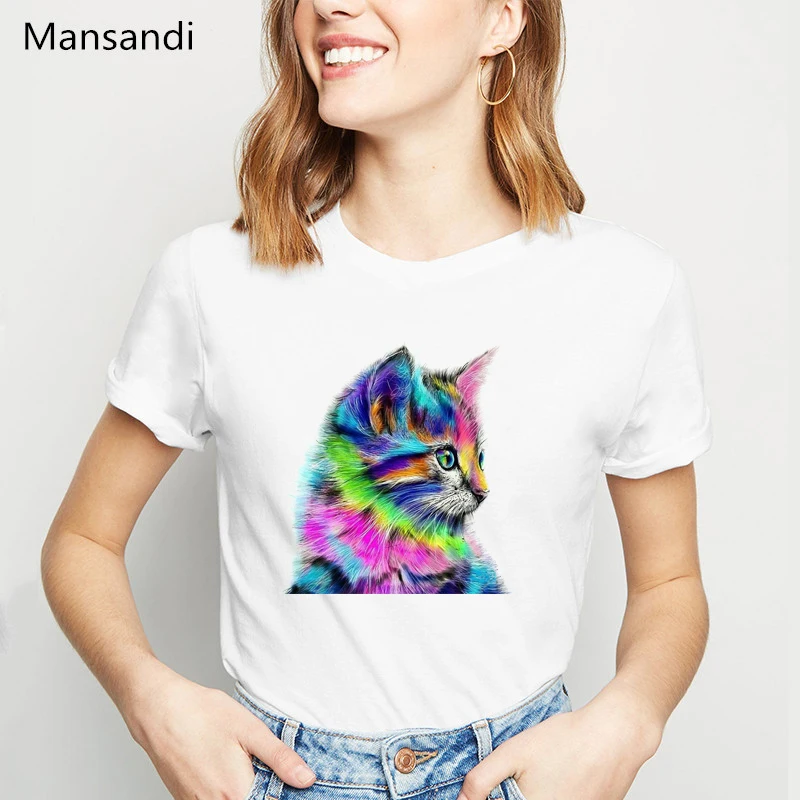 

watercolor cat animal printed t shirt women clothes 2021 funny tshirt femme harajuku shirt tumblr tops tee female t-shirt