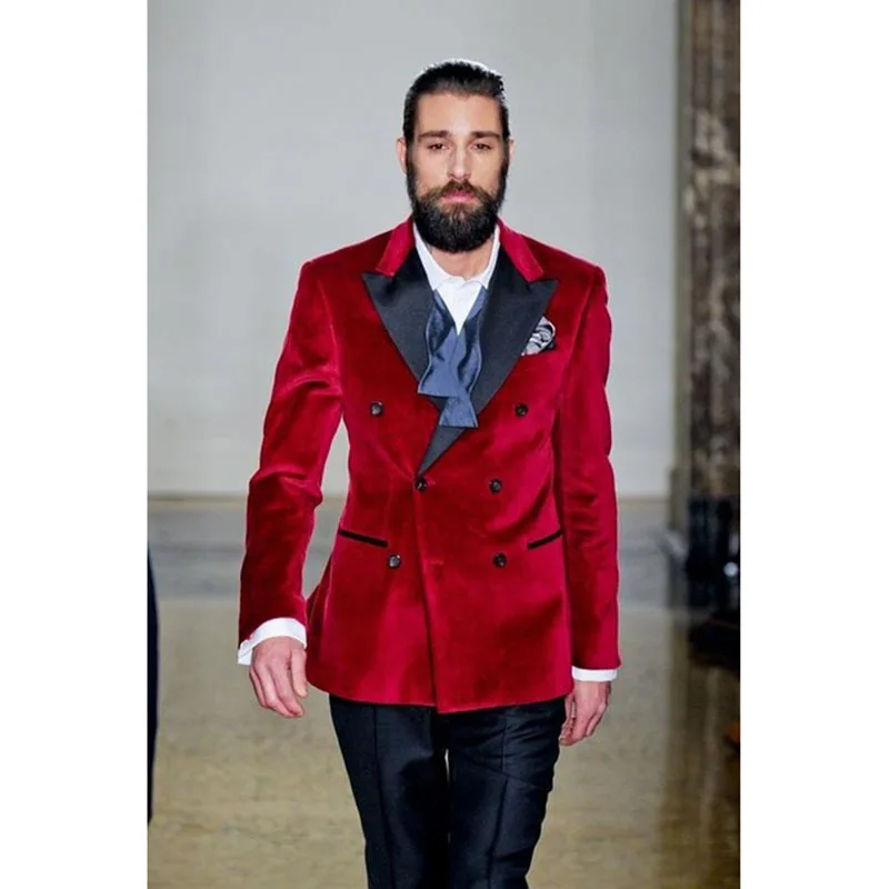 Latest Coat Pant Designs Red Velvet Suits Men Formal Slim Fit Tailed