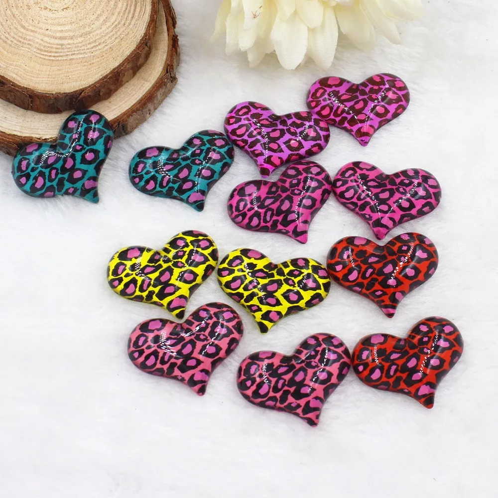 

30pcs/lot kawaii flat back resin leopard print heart resin cabochons accessories 30*25mm