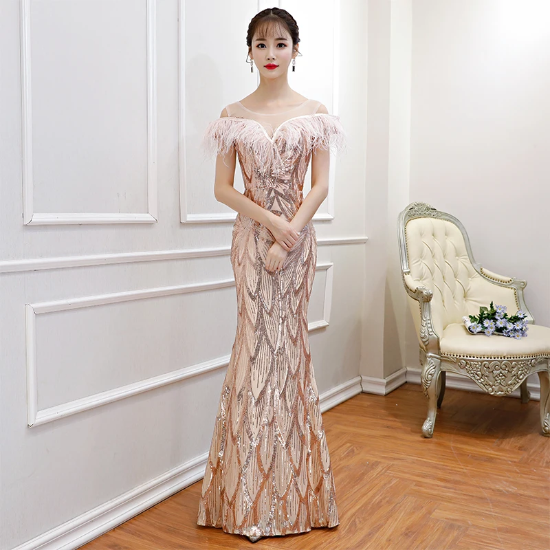 

Sequins Novelty Asian Women Evening Party Dress Vestidos Sexy Mermaid Dresses Elegant Long Slim Banquet Gowns S M L XL XXL