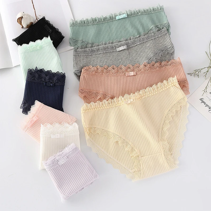 

Japanesewomen underwear Sexy Teenage Lace seamless cotton panties BreathableLady Triangle underpants Solid color shorts culotte