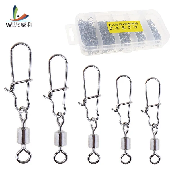 

210pcs Mixture Stainless Steel Fishing Hook Swivel Snap Ball Bearing Lock Rolling Swivel Connector with Tackle Box and Pin