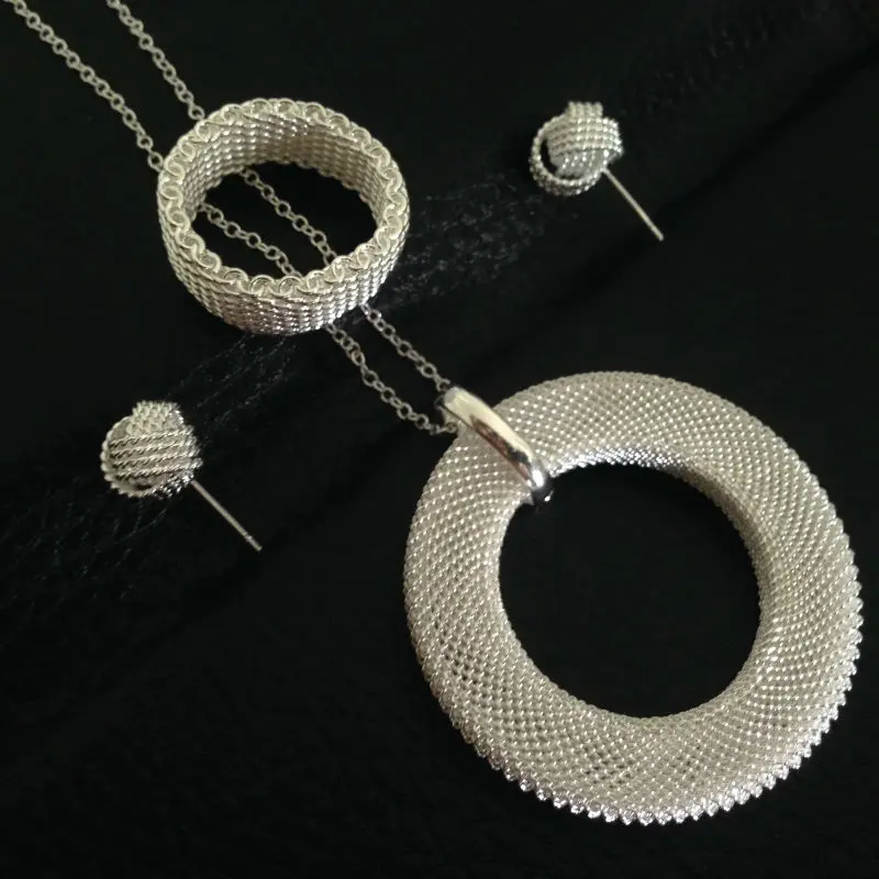 Buy Mesh Net jewellery 925 stamped silver set Necklace
