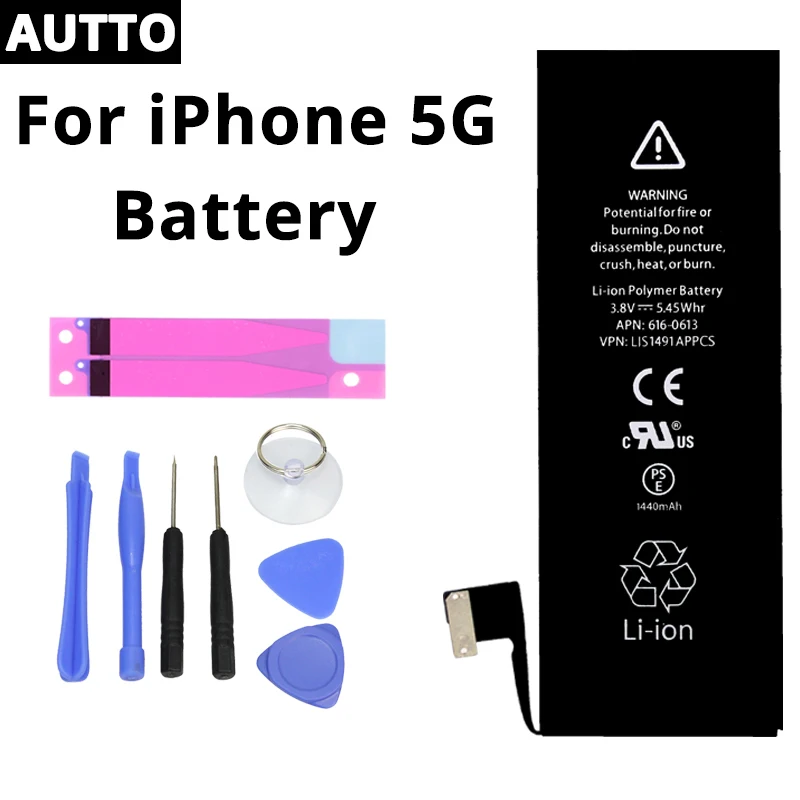 

Brand New For iPhone 5G 1440mAh Rechargeable Battery High Capacity Li-ion Battery Replacement Inner built-in with Tools Kit