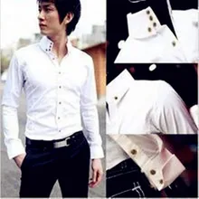 Мужская мода весна и осень многокнопочный однотонный топ с длинным рукавом Тонкая мужская рубашка певица костюмы