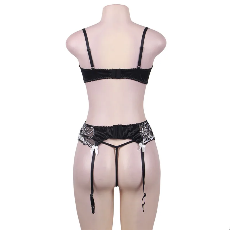 J80319 Open bust sexy lingerie push up bra set adjustable black plus size underwear sets with belt half cup garter bra set J80319 Open bust sexy lingerie push up bra set adjustable black plus size underwear sets with belt half cup garter bra set