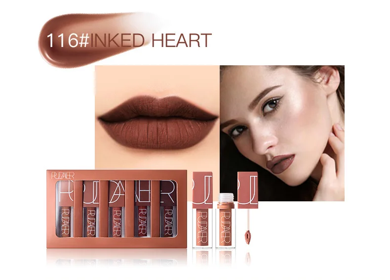 Kit de Maquiagem Batom Gloss Líquido Matte Peças - Kit Vermelho Veludo Sexy Cor Lábio Mancha Nude Nyxed 5 4 Brilho labial