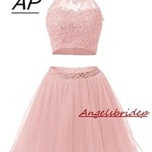 Два предмета, 1950 S, платье для выпускного вечера с высоким горлом, сексуальное, с открытой спиной, с бисером, из тюля, короткие, милые, 8 класс, выпускные платья размера плюс