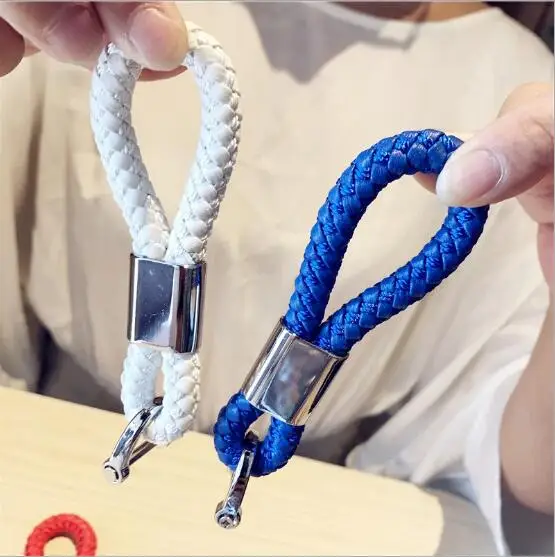 

Hot various colors New Car logos Styling Good Quality Leather keychain Key Chain Ring Keyring white blue Braided rope