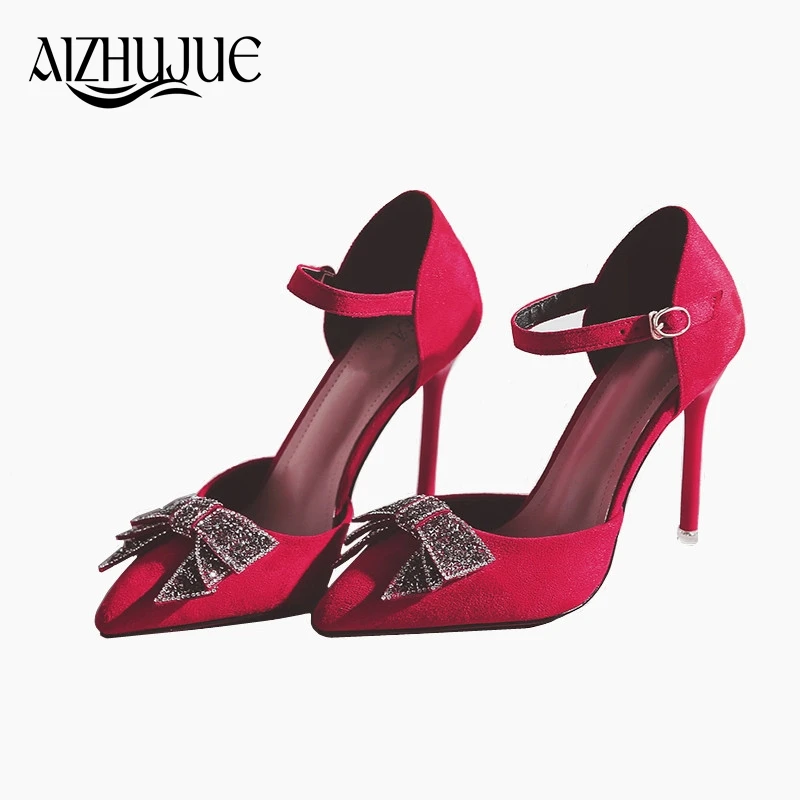 

Women Pumps Crystal High Heels Shoes 2018 Spring Butterfly-knot Women Shoes Fashion Pointed Toe High Heels Wedding Shoes