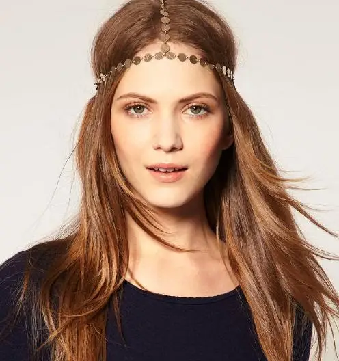 AHO010(1) Vintage Gold Tone Three Strands Coin Head Piece Crown Headband | Украшения и аксессуары