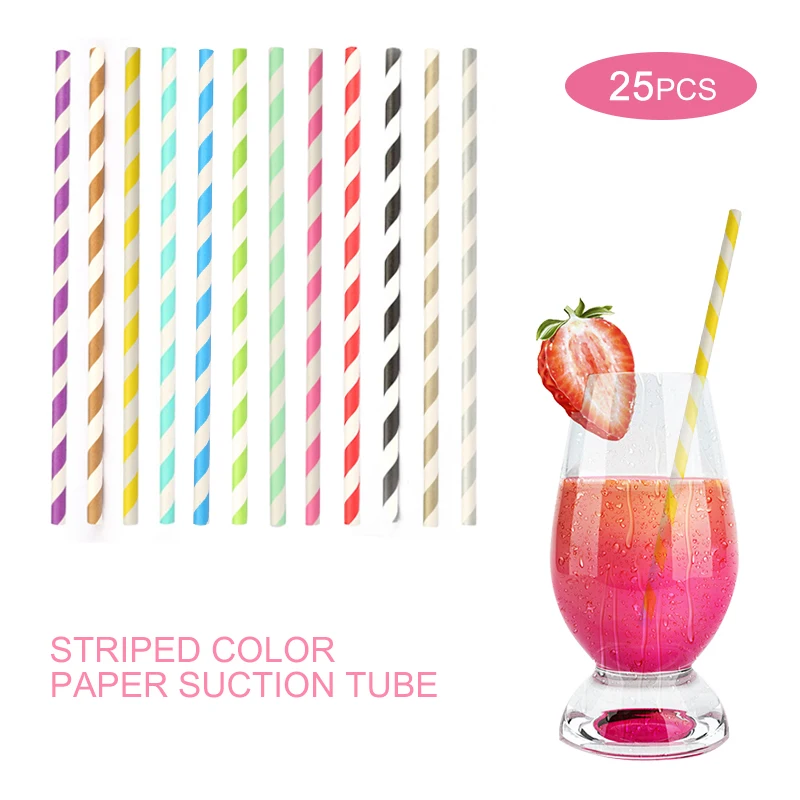 

25Pcs Disposable Paper Drinking Straw for Wedding Birthday Party Drinking Paper Straws Decorative Party Event Supplies