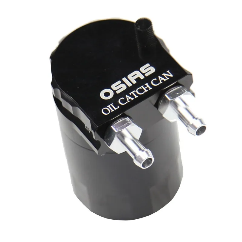 

OSIAS Black Aluminum Baffled Oil Catch Can Tank Reservoir Breather With Fittings J6I4 Fit both 10mm(AN8) / 14mm(AN10) hose