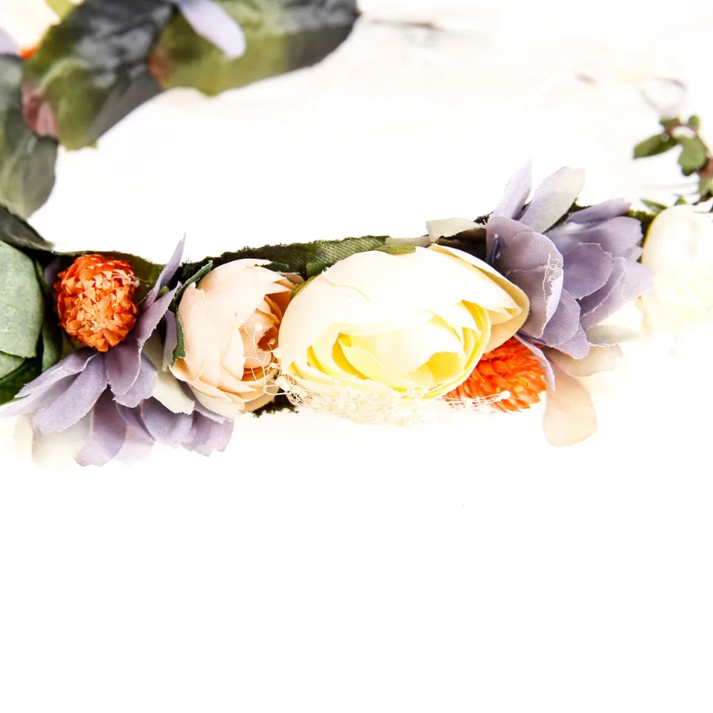 Женский Свадебный Цветочный венок ободок детская Праздничная Цветочная повязка на голову гирлянда с лентой Регулируемая Цветочная корона для цветочницы