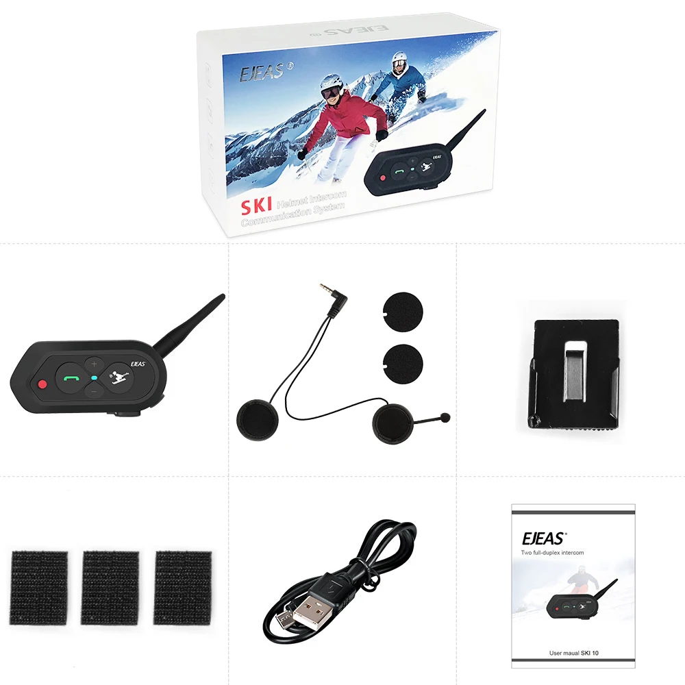 2 комплекта ejeas SKI10 Bluetooth шлем гарнитуры Интерком коммуникатор лыжный 1200 м для 2 лыжников BT беспроводное переговорное устройство домофон