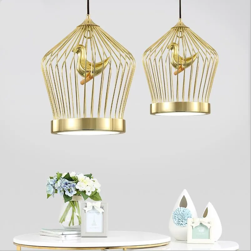 

Creative LED Birds cage pendant lights vintage lamps resin bird for kitchen lighting dining living room loft restaurant hotel