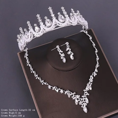 Bridal Jewelry Sets Wedding Crown Necklace With Earrings Bride Hair Ornaments Crystal Crown Necklace Women Accessories - Окраска металла: HG230  TL049