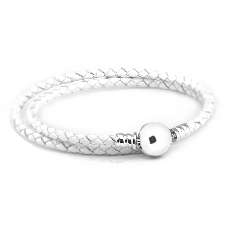 

Bracelet White Leather 100% 925 Sterling Silver Ball Clasp Bracelet for Women Gift Fit Charm Beads DIY free shipping YE718