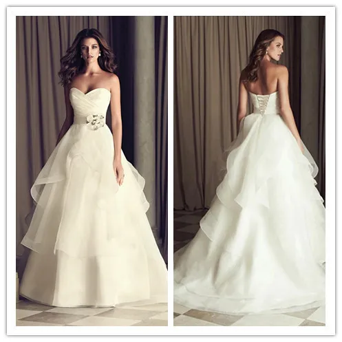 

Simple Wedding Dresses Sweetheart Strapless A-Line Ruffles Handmade Flower Bridal Gowns