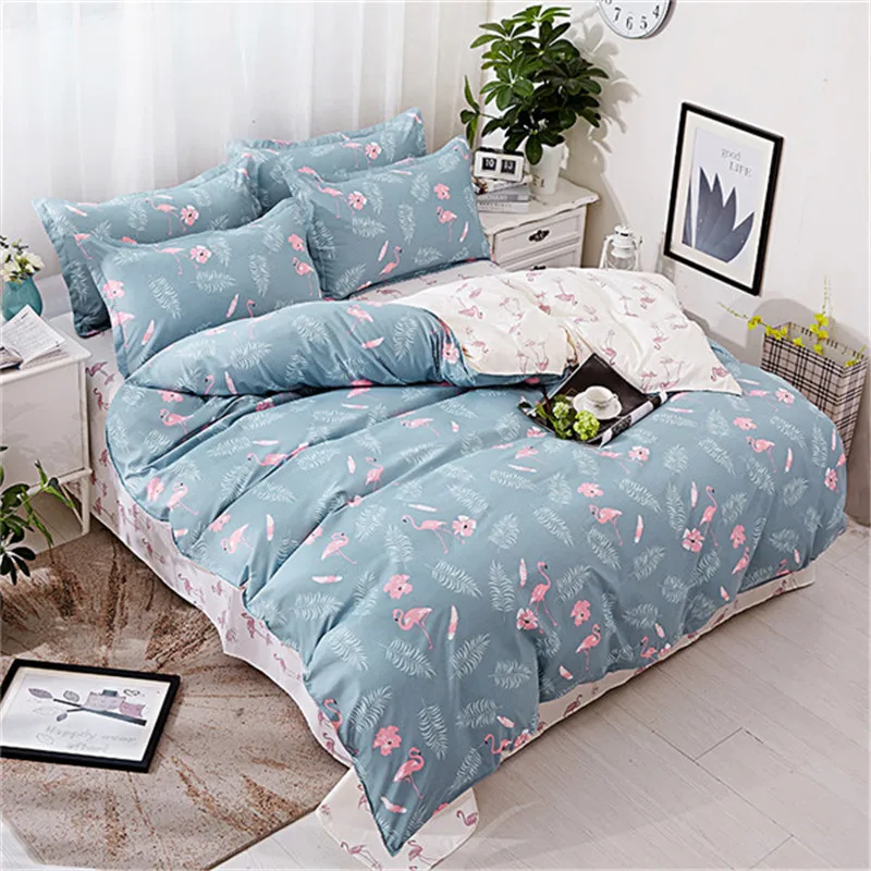 

Hot Sale Home Textile Flamingo Cartoon Lovely Bedding Sets Duvet Cover Pillowcase Sheet Linen Twin Full Queen King Size 3/4Pcs